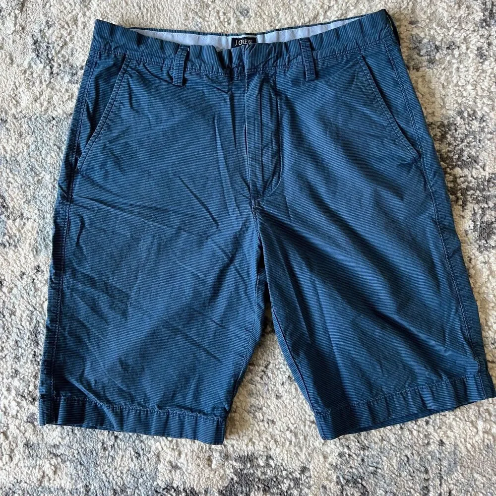 J Crew Rivington Mens 30 Navy Pinstripe Chino Shorts 100% Cotton Flat Front